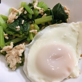 かぶの葉っぱの炒め物と目玉焼きのワンプレート